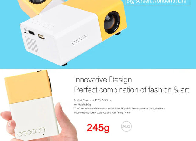 Mini Projector – 1080P Full HD Support, Portable LED Projector, 4K Video Playback, Multiple Connectivity Options